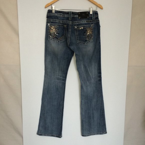 Miss Me Flower Corner Boot Jeans Sz 29 Rhinestones Sequins Medium Wash JP5636B2 - Picture 3 of 15